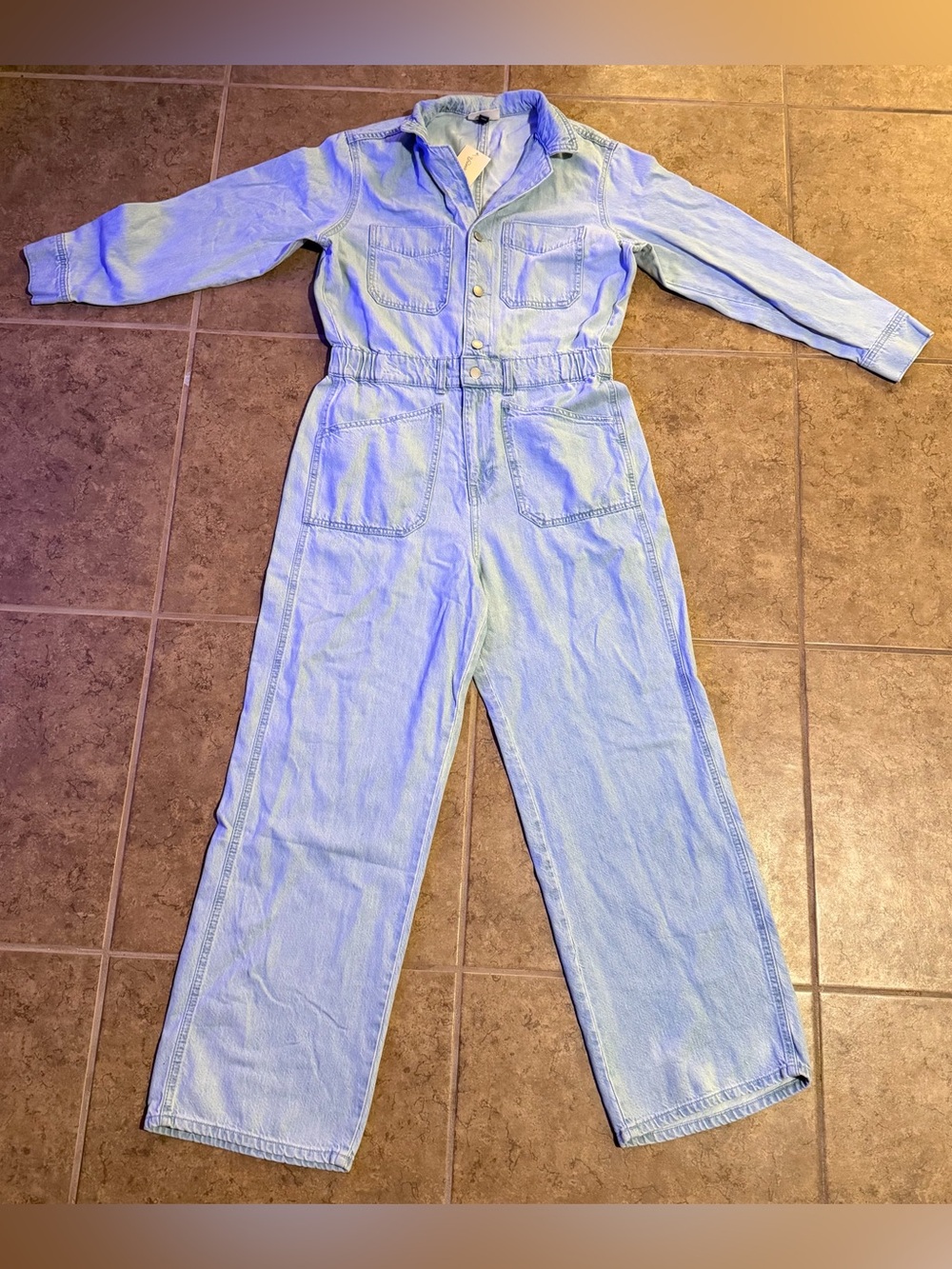 NEW Light Blue Denim Jean Work garage Utility Jumpsuit coveralls pantsuits 10 14
